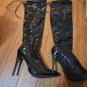 Black Patent Leather Knee-High Boots